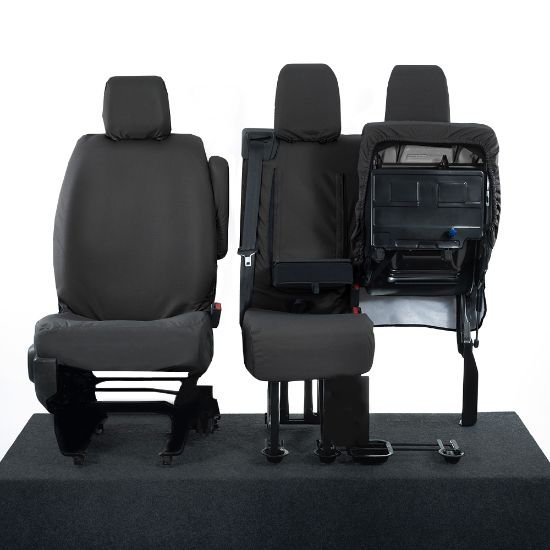 Picture of UK Custom Covers Vauxhall Vivaro Seat Covers Cotton-Backed PU (2019 Onwards) - Front Single/Double Split Passenger Base WITH Pull Down Tray | SC294B