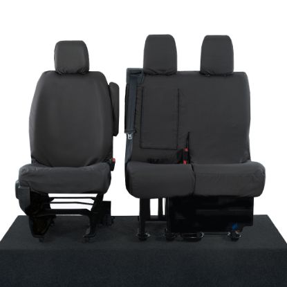 Picture of UK Custom Covers Vauxhall Vivaro Seat Covers Cotton-Backed PU (2019 Onwards) - Front Single/Double Split Passenger Base WITH Pull Down Tray | SC294B