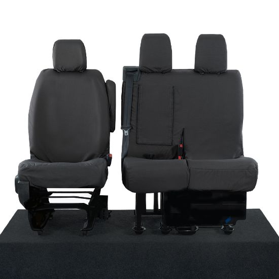 Picture of UK Custom Covers Vauxhall Vivaro Seat Covers Cotton-Backed PU (2019 Onwards) - Front Single/Double Split Passenger Base WITH Pull Down Tray | SC294B