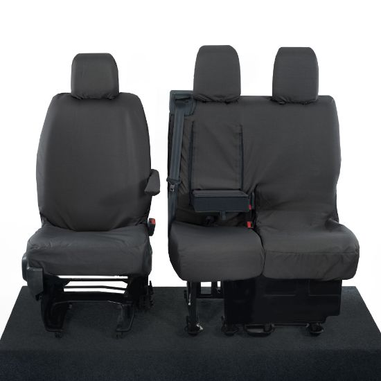 Picture of UK Custom Covers Vauxhall Vivaro Seat Covers Cotton-Backed PU (2019 Onwards) - Front Single/Double Split Passenger Base WITH Pull Down Tray | SC294B