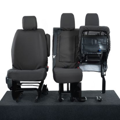 Picture of UK Custom Covers Vauxhall Vivaro Seat Covers Cotton-Backed PU (2019 Onwards) - Front Single/Double Split Passenger Base WITH Pull Down Tray | SC294B