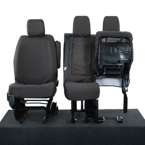 Picture of UK Custom Covers Vauxhall Vivaro Seat Covers Cotton-Backed PU (2019 Onwards) - Front Single/Double Split Passenger Base WITH Pull Down Tray | SC294B