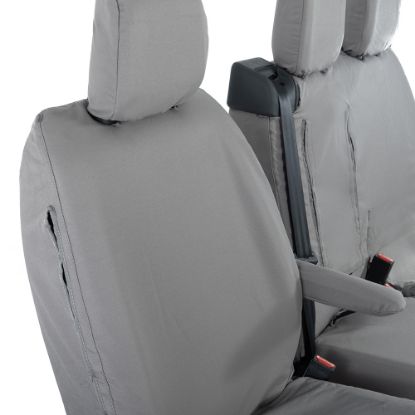 Picture of UK Custom Covers Vauxhall Vivaro Seat Covers Cotton-Backed PU (2019 Onwards) - Front Single/Double Split Passenger Base WITH Pull Down Tray - Grey | SC294G