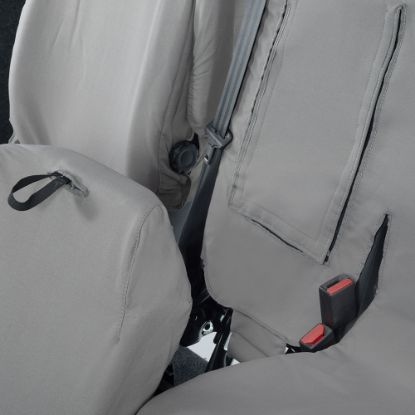 Picture of UK Custom Covers Vauxhall Vivaro Seat Covers Cotton-Backed PU (2019 Onwards) - Front Single/Double Split Passenger Base WITH Pull Down Tray - Grey | SC294G