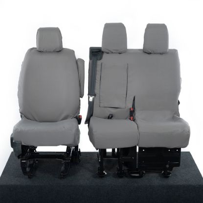 Picture of UK Custom Covers Vauxhall Vivaro Seat Covers Cotton-Backed PU (2019 Onwards) - Front Single/Double Split Passenger Base WITH Pull Down Tray - Grey | SC294G