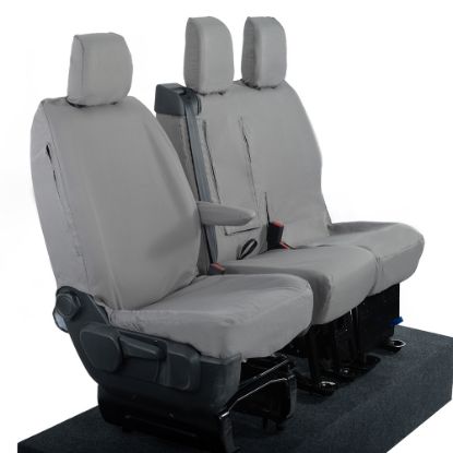 Picture of UK Custom Covers Vauxhall Vivaro Seat Covers Cotton-Backed PU (2019 Onwards) - Front Single/Double Split Passenger Base WITH Pull Down Tray - Grey | SC294G
