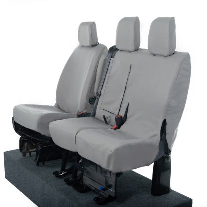 Picture of UK Custom Covers Vauxhall Vivaro Seat Covers Cotton-Backed PU (2019 Onwards) - Front Single/Double Split Passenger Base WITH Pull Down Tray - Grey | SC294G