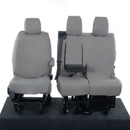 Picture of UK Custom Covers Vauxhall Vivaro Seat Covers Cotton-Backed PU (2019 Onwards) - Front Single/Double Split Passenger Base WITH Pull Down Tray - Grey | SC294G