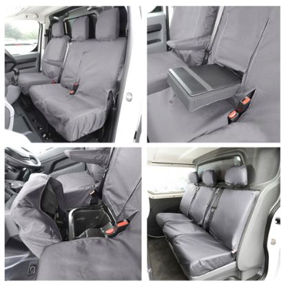 UK Custom Covers Vauxhall Vivaro Seat Covers Cotton-Backed PU (2019 Onwards) - Front & Rear Single/Double Split Passenger Base WITH Pull Down Tray - Grey