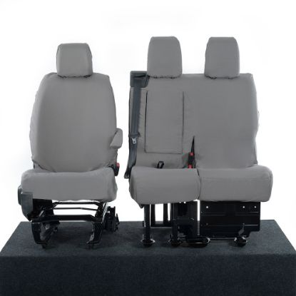 Picture of UK Custom Covers Vauxhall Vivaro Seat Covers Cotton-Backed PU (2019 Onwards) - Front & Rear Single/Double Split Passenger Base WITH Pull Down Tray - Grey | SC294G-422G