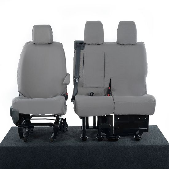 Picture of UK Custom Covers Vauxhall Vivaro Seat Covers Cotton-Backed PU (2019 Onwards) - Front & Rear Single/Double Split Passenger Base WITH Pull Down Tray - Grey | SC294G-422G
