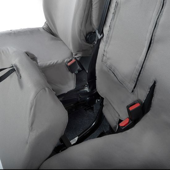 Picture of UK Custom Covers Vauxhall Vivaro Seat Covers Cotton-Backed PU (2019 Onwards) - Front & Rear Single/Double Split Passenger Base WITH Pull Down Tray - Grey | SC294G-422G