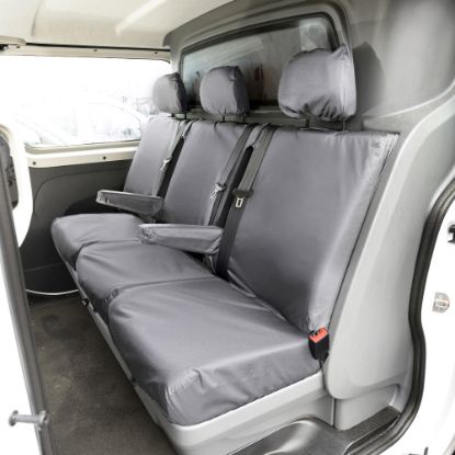 Picture of UK Custom Covers Vauxhall Vivaro Seat Covers Cotton-Backed PU (2019 Onwards) - Front & Rear Single/Double Split Passenger Base WITH Pull Down Tray - Grey | SC294G-422G