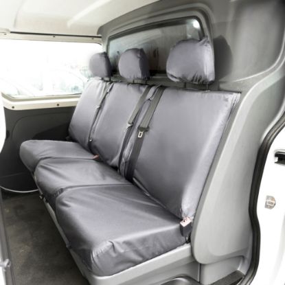 Picture of UK Custom Covers Vauxhall Vivaro Seat Covers Cotton-Backed PU (2019 Onwards) - Front & Rear Single/Double Split Passenger Base WITH Pull Down Tray - Grey | SC294G-422G