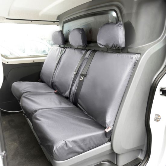 Picture of UK Custom Covers Vauxhall Vivaro Seat Covers Cotton-Backed PU (2019 Onwards) - Front & Rear Single/Double Split Passenger Base WITH Pull Down Tray - Grey | SC294G-422G