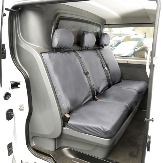 Picture of UK Custom Covers Vauxhall Vivaro Seat Covers Cotton-Backed PU (2019 Onwards) - Front & Rear Single/Double Split Passenger Base WITH Pull Down Tray - Grey | SC294G-422G