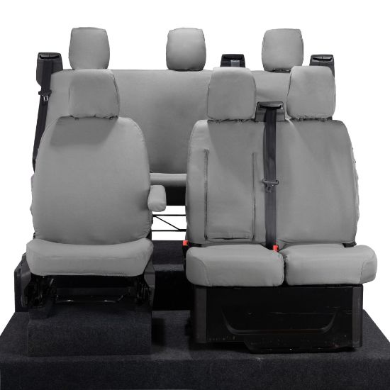 UK Custom Covers Ford Transit Custom Seat Covers Cotton-Backed PU (2023+) - Front & Rear (6 Seat With Front Pull Down Tray) - Grey
