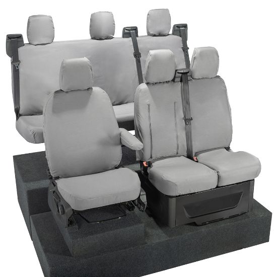 Picture of UK Custom Covers Ford Transit Custom Seat Covers Cotton-Backed PU (2023+) - Front & Rear (6 Seat With Front Pull Down Tray) - Grey | SC334G-131G