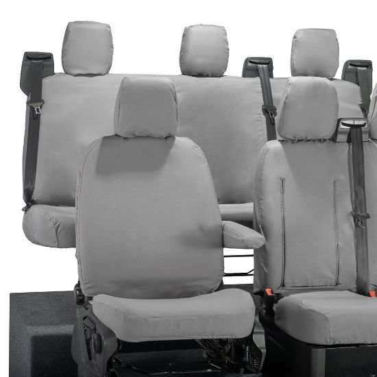 Picture of UK Custom Covers Ford Transit Custom Seat Covers Cotton-Backed PU (2023+) - Front & Rear (6 Seat With Front Pull Down Tray) - Grey | SC334G-131G