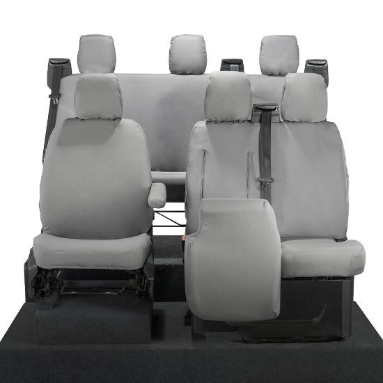 Picture of UK Custom Covers Ford Transit Custom Seat Covers Cotton-Backed PU (2023+) - Front & Rear (6 Seat With Front Pull Down Tray) - Grey | SC334G-131G