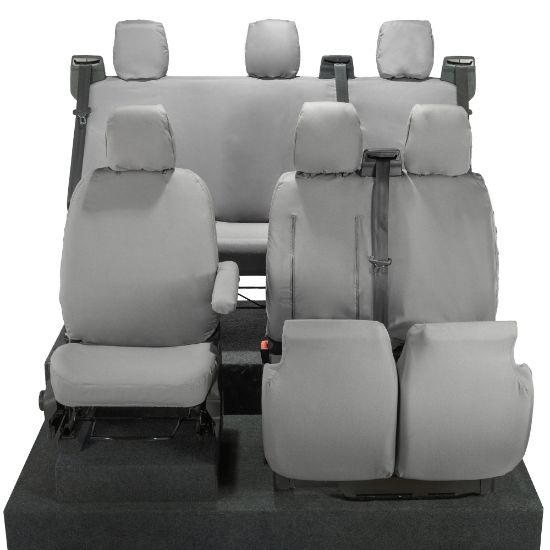 Picture of UK Custom Covers Ford Transit Custom Seat Covers Cotton-Backed PU (2023+) - Front & Rear (6 Seat With Front Pull Down Tray) - Grey | SC334G-131G