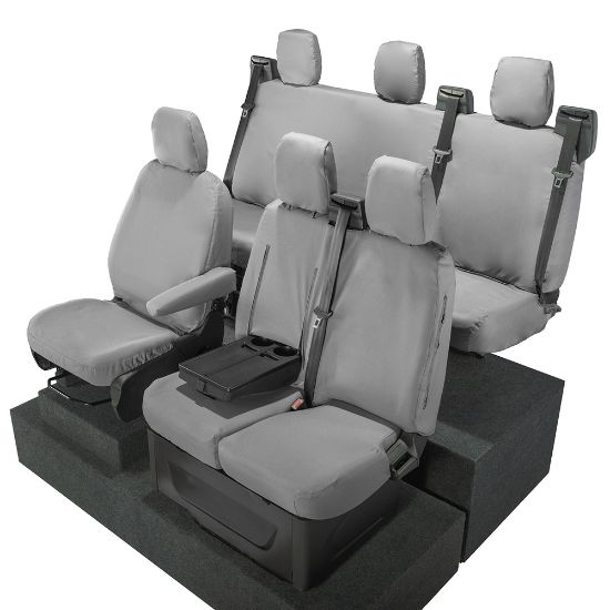 Picture of UK Custom Covers Ford Transit Custom Seat Covers Cotton-Backed PU (2023+) - Front & Rear (6 Seat With Front Pull Down Tray) - Grey | SC334G-131G