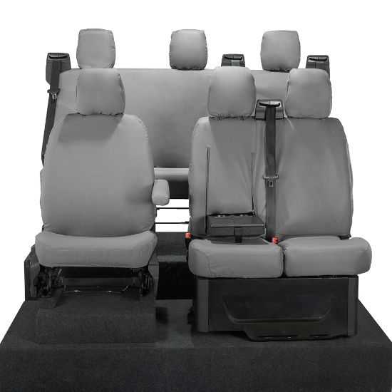 Picture of UK Custom Covers Ford Transit Custom Seat Covers Cotton-Backed PU (2023+) - Front & Rear (6 Seat With Front Pull Down Tray) - Grey | SC334G-131G