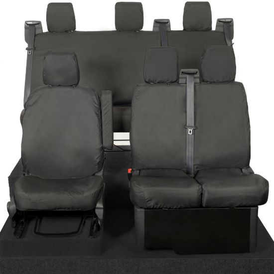 Picture of UK Custom Covers Ford Transit Custom Seat Covers Cotton-Backed PU (2023+) - Front & Rear (6 Seat With Front No Down Tray) - Black | SC335B-131B