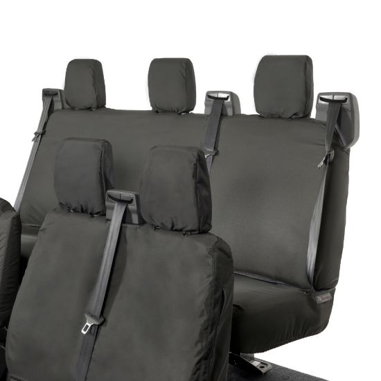 Picture of UK Custom Covers Ford Transit Custom Seat Covers Cotton-Backed PU (2023+) - Front & Rear (6 Seat With Front No Down Tray) - Black | SC335B-131B