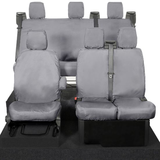 Picture of UK Custom Covers Ford Transit Custom Seat Covers Cotton-Backed PU (2023+) - Front & Rear (6 Seat With Front No Down Tray) - Grey | SC335G-131G