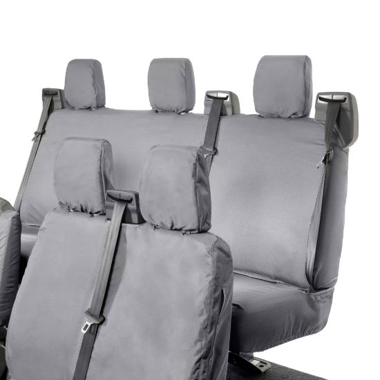 Picture of UK Custom Covers Ford Transit Custom Seat Covers Cotton-Backed PU (2023+) - Front & Rear (6 Seat With Front No Down Tray) - Grey | SC335G-131G