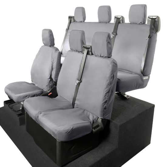 Picture of UK Custom Covers Ford Transit Custom Seat Covers Cotton-Backed PU (2023+) - Front & Rear (6 Seat With Front No Down Tray) - Grey | SC335G-131G