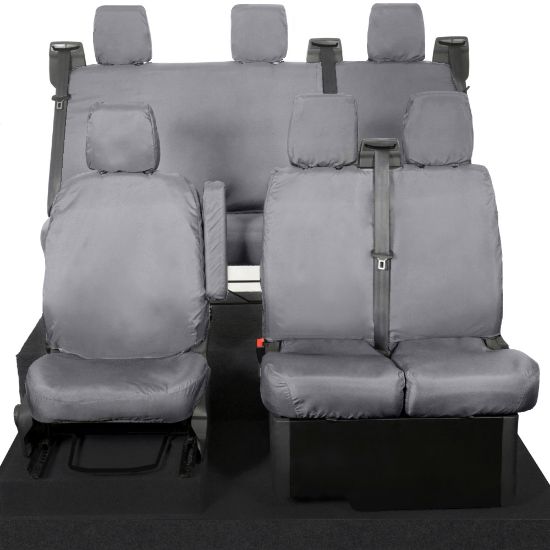 Picture of UK Custom Covers Ford Transit Custom Seat Covers Cotton-Backed PU (2023+) - Front & Rear (6 Seat With Front No Down Tray) - Grey | SC335G-131G