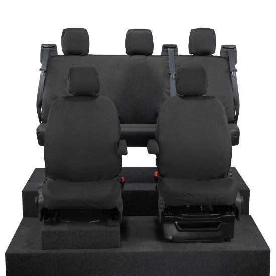 UK Custom Covers Ford Transit Custom Seat Covers Cotton-Backed PU (2023+) - Front & Rear (5 Seats) - Black
