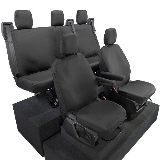 Picture of UK Custom Covers Ford Transit Custom Seat Covers Cotton-Backed PU (2023+) - Front & Rear (5 Seats) - Black | SC336B-131B