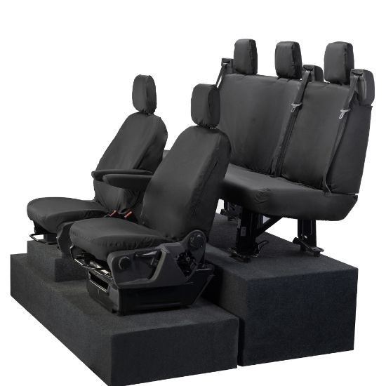 Picture of UK Custom Covers Ford Transit Custom Seat Covers Cotton-Backed PU (2023+) - Front & Rear (5 Seats) - Black | SC336B-131B