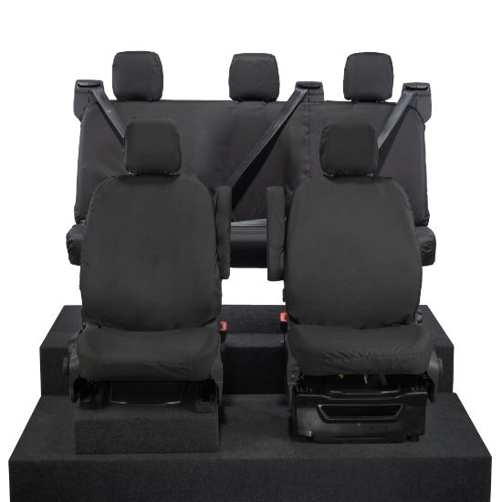 Picture of UK Custom Covers Ford Transit Custom Seat Covers Cotton-Backed PU (2023+) - Front & Rear (5 Seats) - Black | SC336B-131B