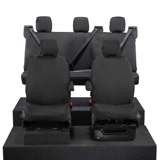 Picture of UK Custom Covers Ford Transit Custom Seat Covers Cotton-Backed PU (2023+) - Front & Rear (5 Seats) - Black | SC336B-131B