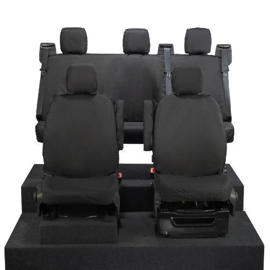 Picture of UK Custom Covers Ford Transit Custom Seat Covers Cotton-Backed PU (2023+) - Front & Rear (5 Seats) - Black | SC336B-131B