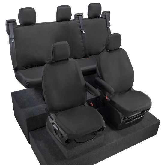 Picture of UK Custom Covers Ford Transit Custom Seat Covers Cotton-Backed PU (2023+) - Front & Rear (5 Seats) - Black | SC336B-131B