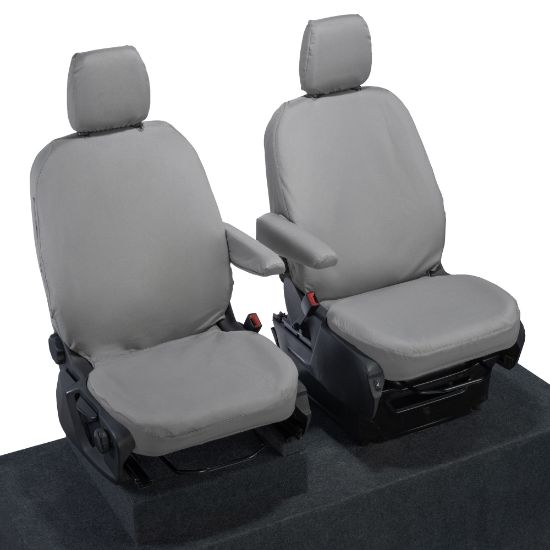 Picture of UK Custom Covers Ford Transit Custom Seat Covers Cotton-Backed PU (2023+) - Front (single/single) - Grey | SC336G