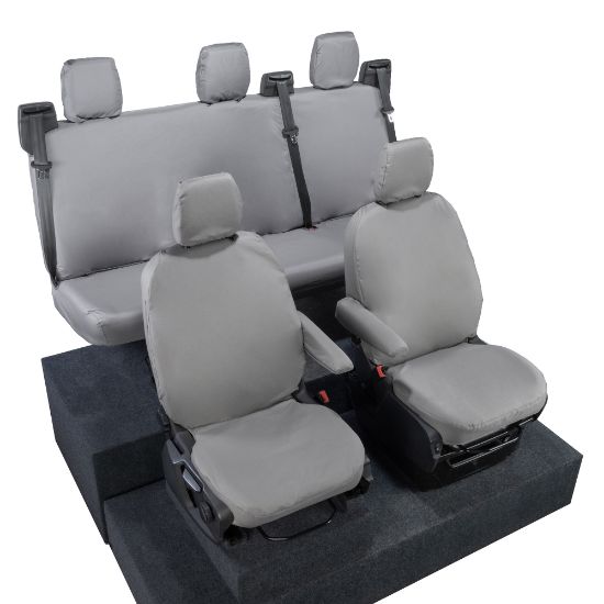 Picture of UK Custom Covers Ford Transit Custom Seat Covers Cotton-Backed PU (2023+) - Front & Rear (5 seats) - Grey | SC336G-131G