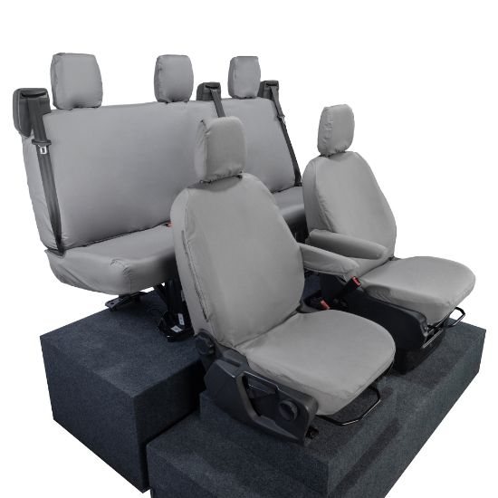 Picture of UK Custom Covers Ford Transit Custom Seat Covers Cotton-Backed PU (2023+) - Front & Rear (5 seats) - Grey | SC336G-131G