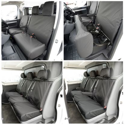 Picture of UK Custom Covers Vauxhall Vivaro Seat Covers Cotton-Backed PU (2019 Onwards) - Front & Rear Single/Double NO Split Passenger Base NO Pull Down Tray | SC367B-422B