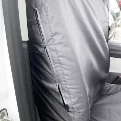 Picture of UK Custom Covers Vauxhall Vivaro Seat Covers Cotton-Backed PU (2019 Onwards) - Front Single/Double NO Split Passenger Base NO Pull Down Tray - Grey | SC367G