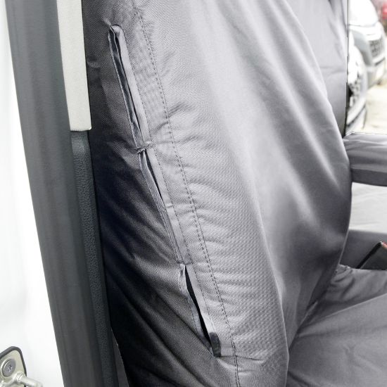 Picture of UK Custom Covers Vauxhall Vivaro Seat Covers Cotton-Backed PU (2019 Onwards) - Front Single/Double NO Split Passenger Base NO Pull Down Tray - Grey | SC367G