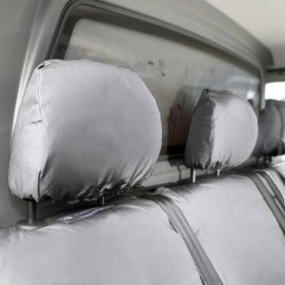 Picture of UK Custom Covers Vauxhall Vivaro Seat Covers Cotton-Backed PU (2019 Onwards) - Front & Rear Single/Double NO Split Passenger Base NO Pull Down Tray - Grey | SC367G-422G