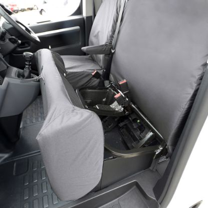 Picture of UK Custom Covers Vauxhall Vivaro Seat Covers Cotton-Backed PU (2019 Onwards) - Front & Rear Single/Double NO Split Passenger Base NO Pull Down Tray - Grey | SC367G-422G