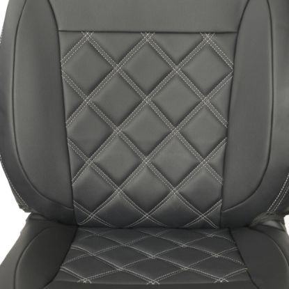 Picture of UK Custom Covers Vauxhall Vivaro Seat Covers Leatherette (2014-2019) Front Single/Double Split Passenger Base WITH Folding Middle Seat - Double Diamond Bentley Stitch | SC639B