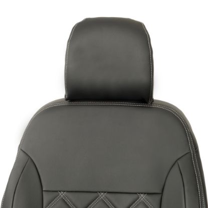 Picture of UK Custom Covers Vauxhall Vivaro Seat Covers Leatherette (2014-2019) Front Single/Double Split Passenger Base WITH Folding Middle Seat - Double Diamond Bentley Stitch | SC639B